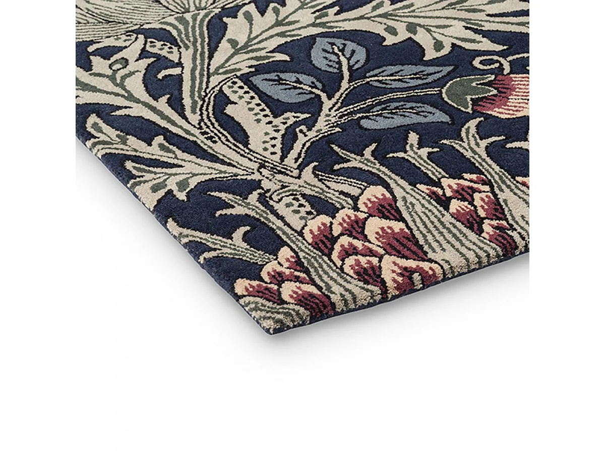 tapis entrée 140x200 fait à la main en laine bleu et vert motif floral