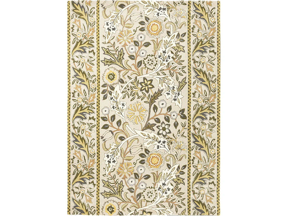 tapis salle à manger 250x350 fait à la main en laine beige et jaune moutarde