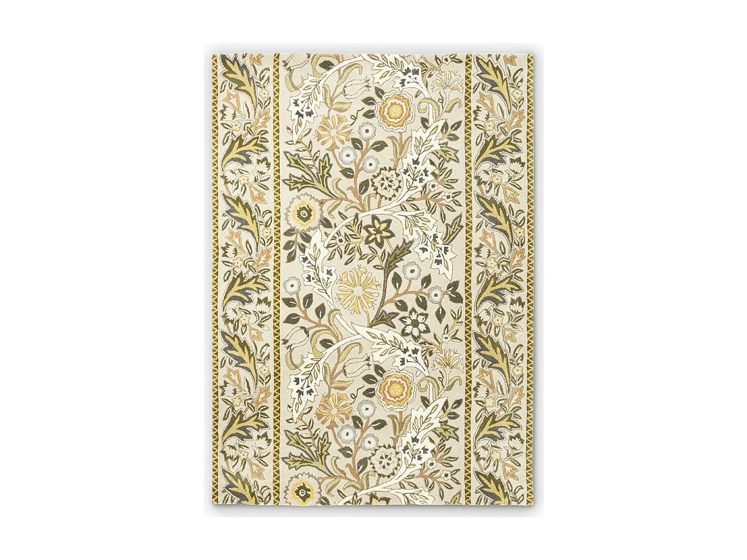 tapis salle à manger 250x350 fait à la main en laine beige et jaune moutarde