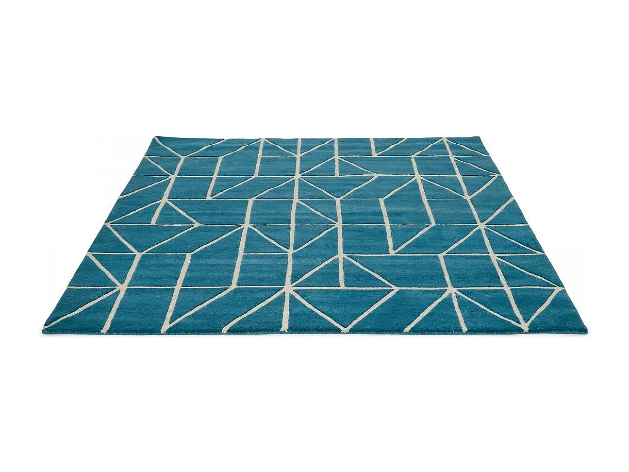 tapis salon 200x280 fait à la main en laine bleu rectangle motif abstrait VISO