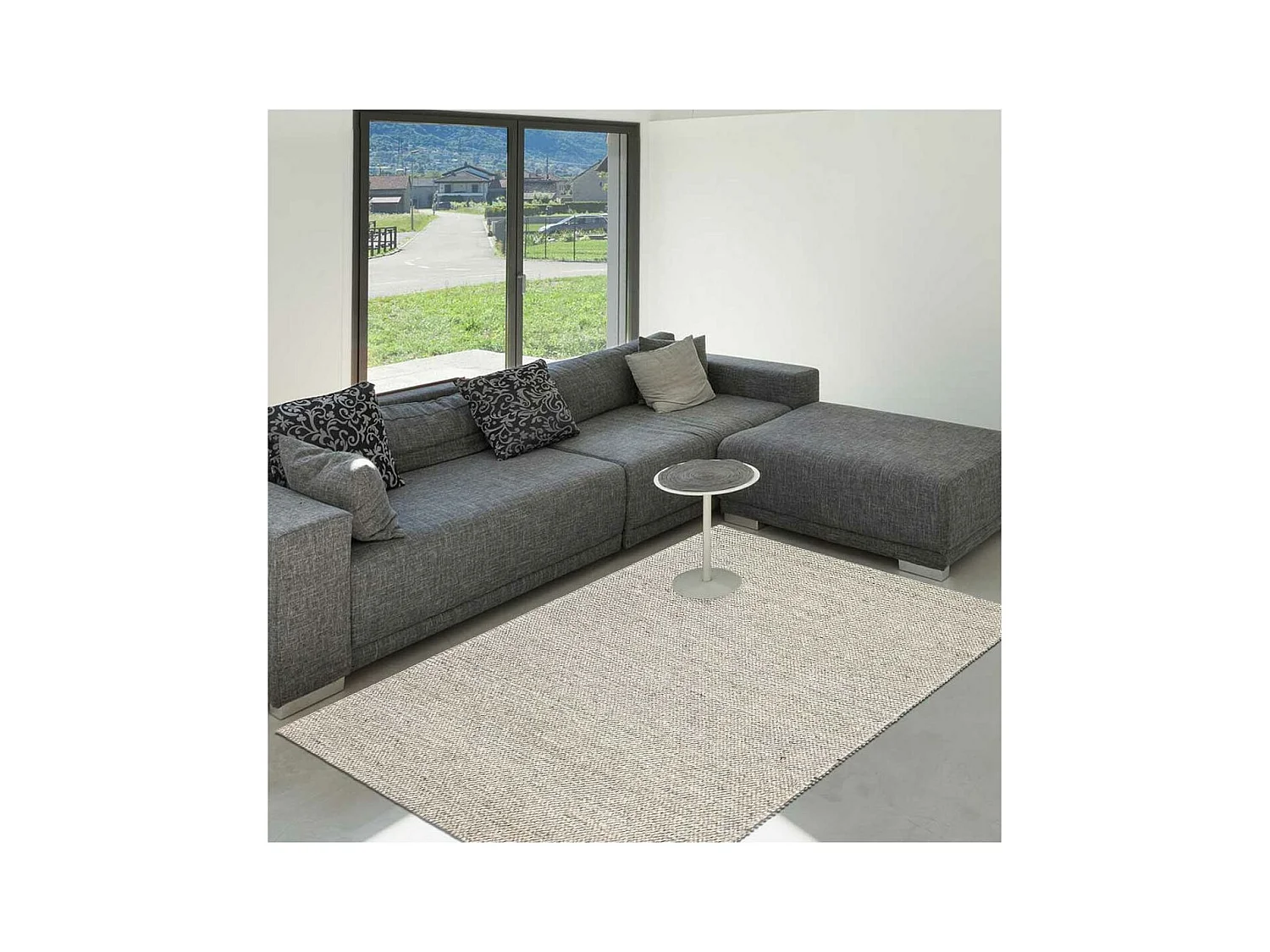 Tapis kilim 140x200 rectangle fait main en laine gris motif uni LOOK 603