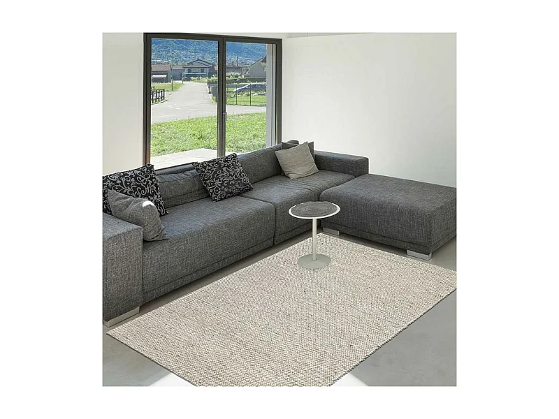 Tapis kilim 140x200 rectangle fait main en laine gris motif uni LOOK 603