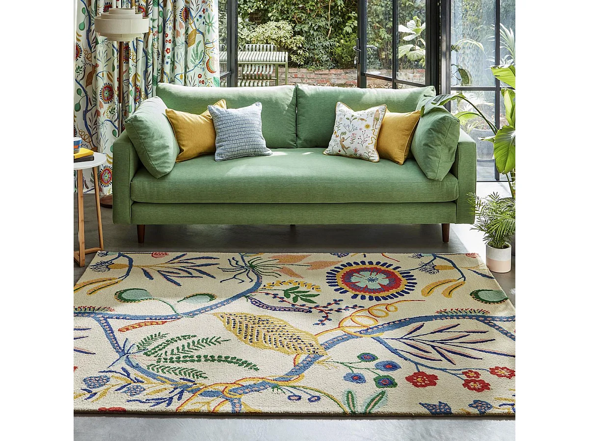 tapis chambre 160x230 fait à la main en laine multicolore rectangle motif floral