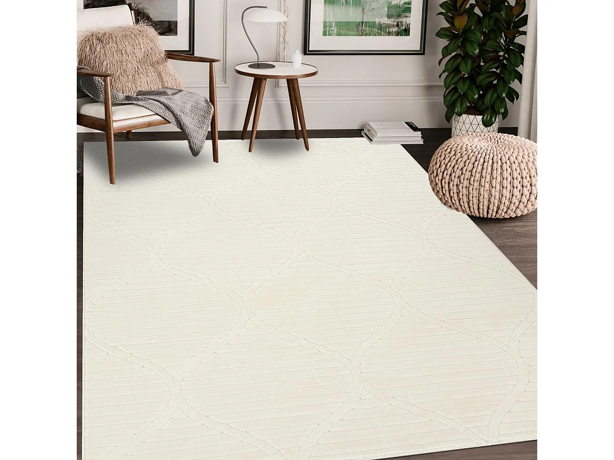 Grand tapis intérieur extérieur 240x340 en relief TENDIA Crème ton sur ton