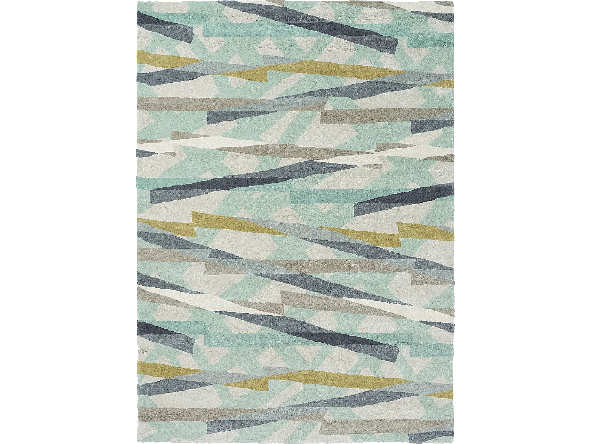 tapis grand salon 250x350 fait à la main en laine gris et vert