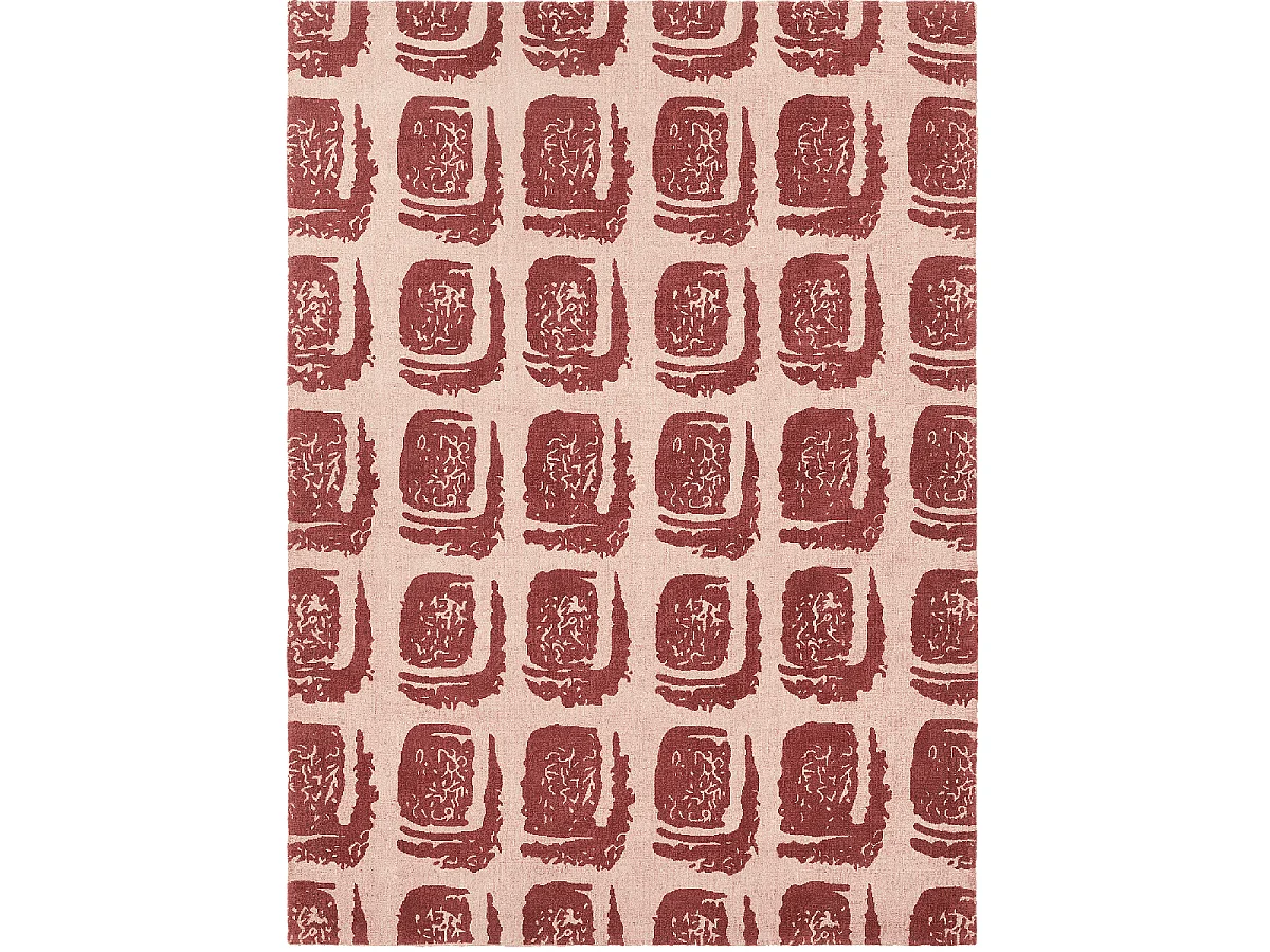 tapis entrée 140x200 fait à la main en coton rouge rectangle motif abstrait