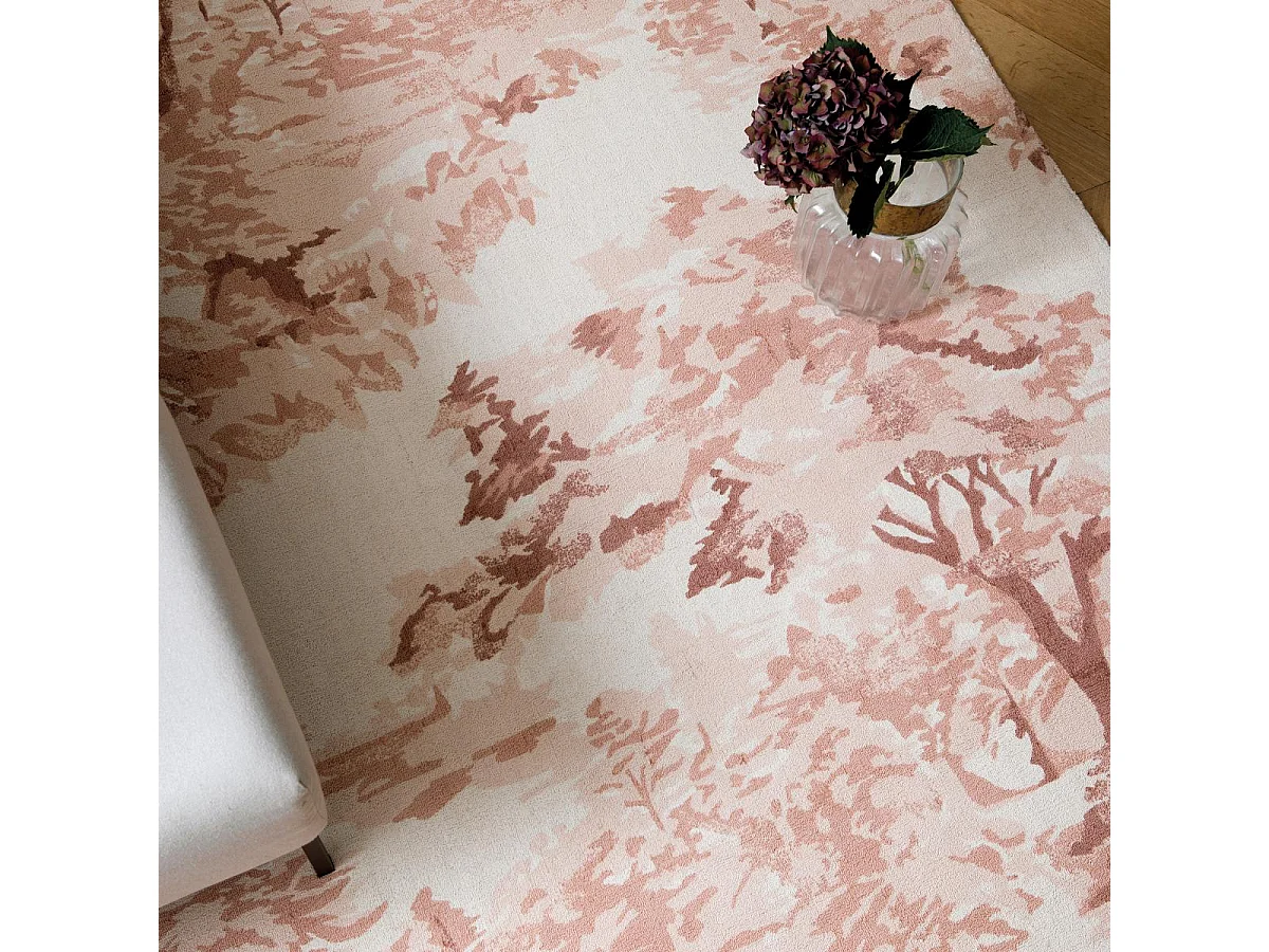 tapis chambre 170x240 fait à la main en coton rose rectangle motif floral