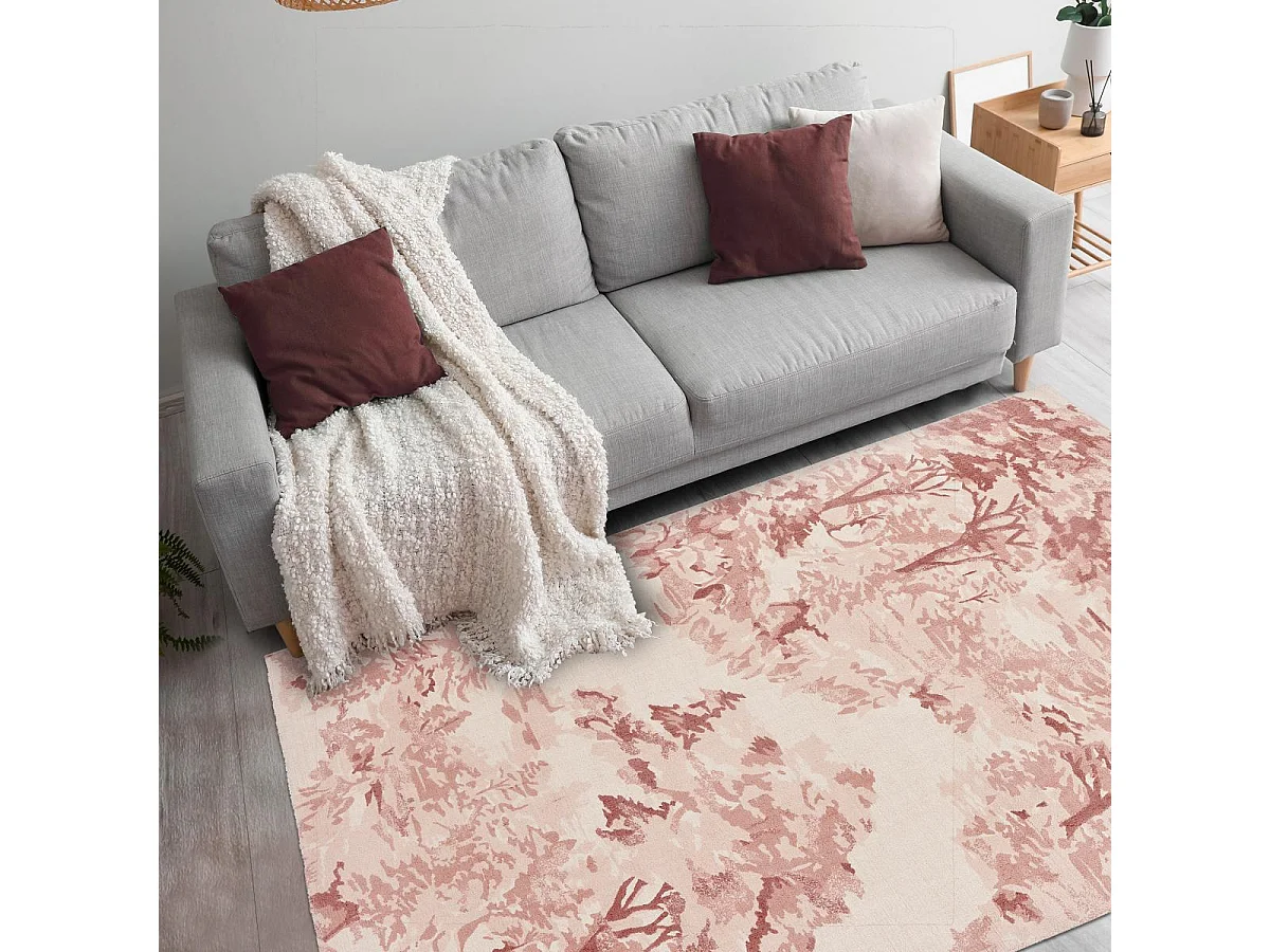 tapis chambre 170x240 fait à la main en coton rose rectangle motif floral