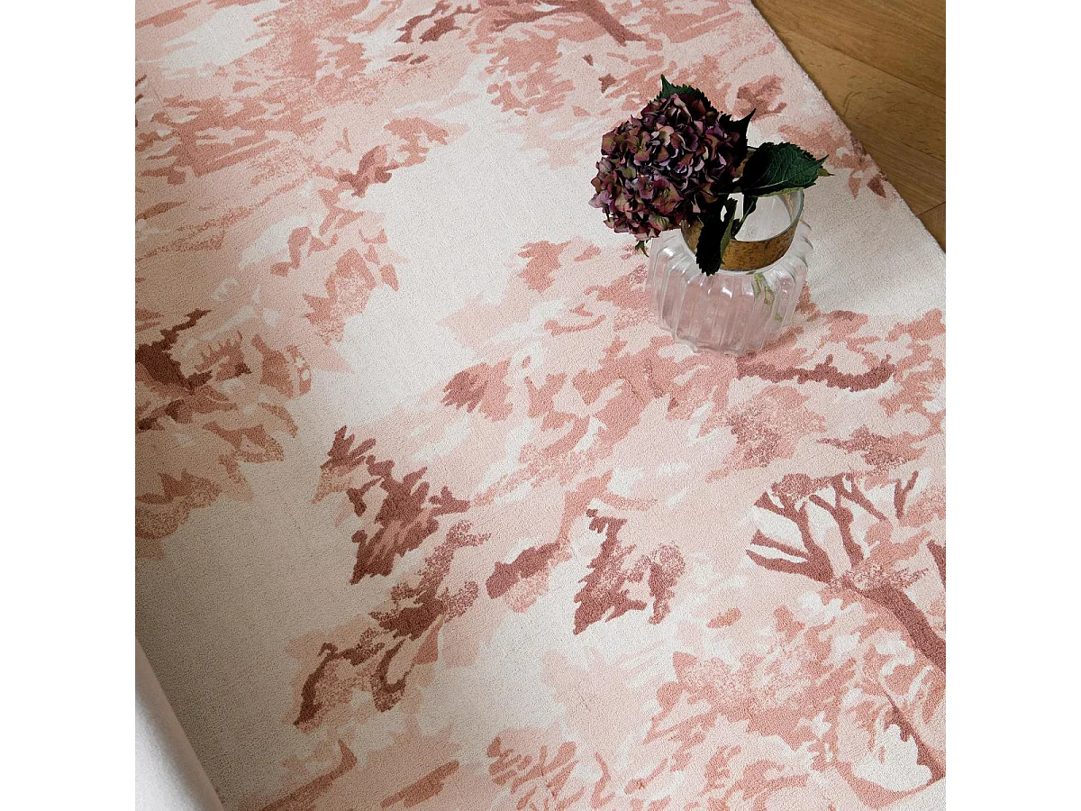 tapis chambre 170x240 fait à la main en coton rose rectangle motif floral