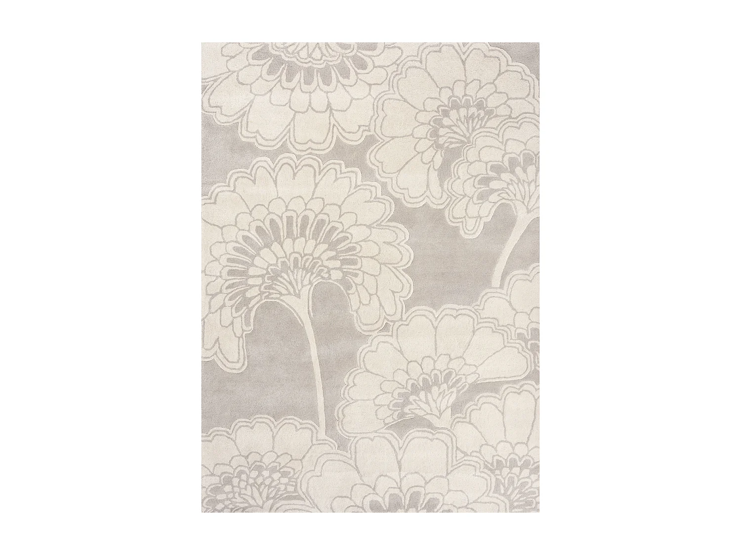 tapis grand salon 250x350 fait à la main en laine crème rectangle motif floral