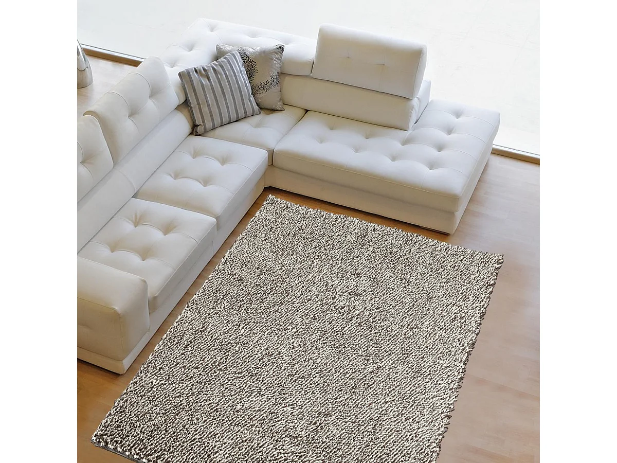 Tapis longs poils shaggy 170x240 rectangle tissé beige et gris en laine