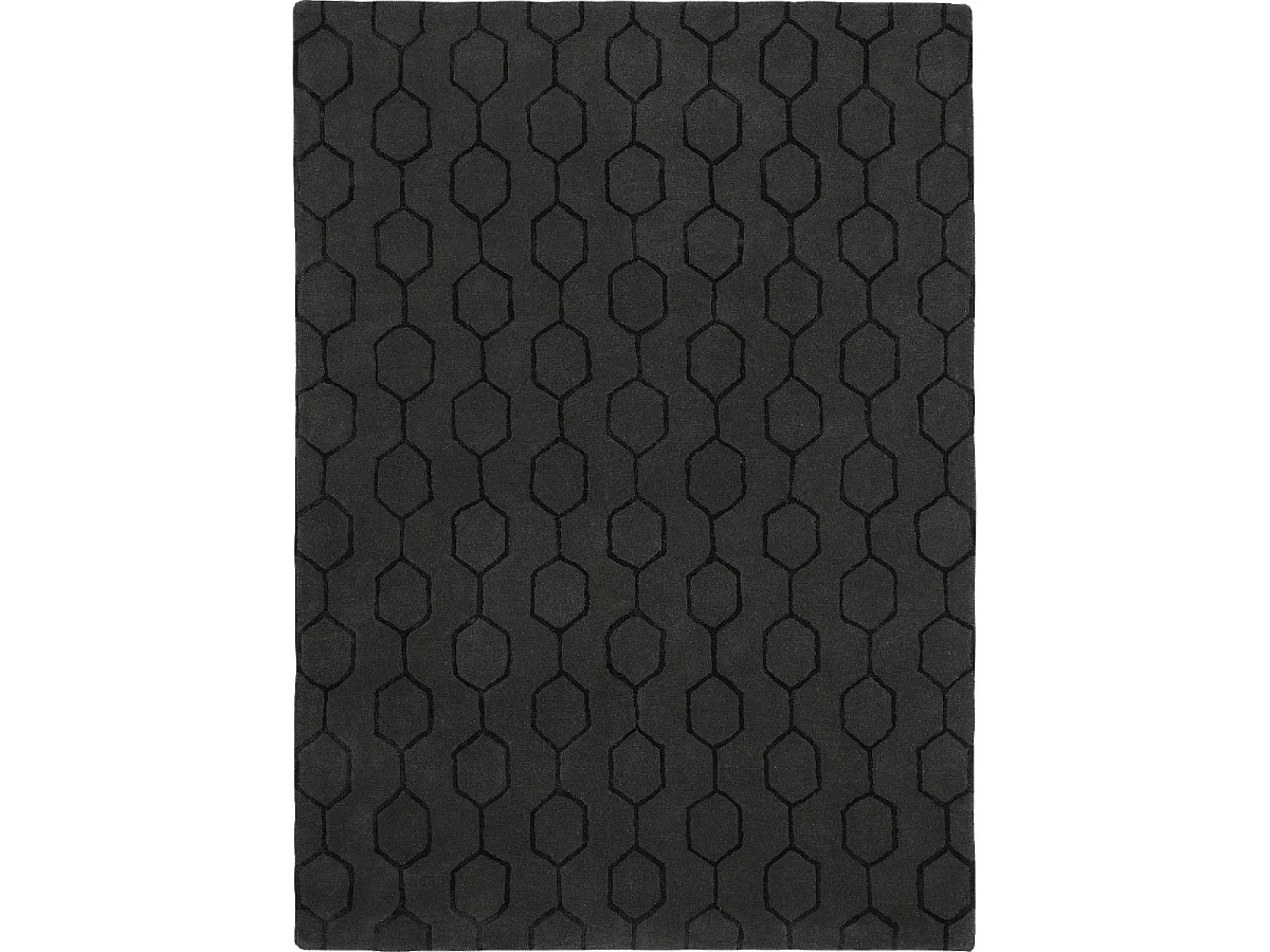 tapis chambre 170x240 fait à la main en laine noir rectangle motif faux uni GIO