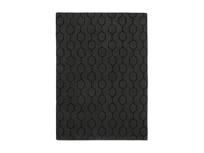 tapis chambre 170x240 fait à la main en laine noir rectangle motif faux uni GIO