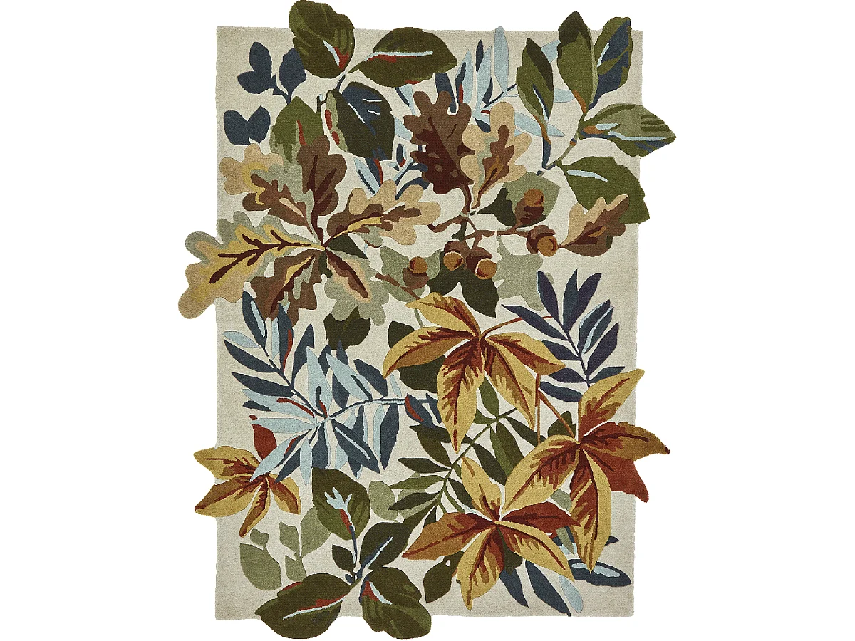 tapis entrée 140x200 fait main en laine orange et beige rectangle motif floral