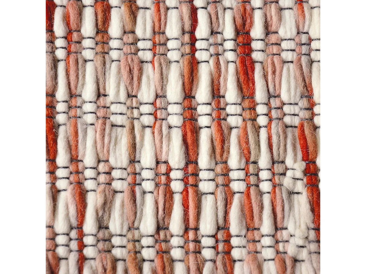 tapis grand salon 250x350 fait main en laine crème et rouge motif faux uni