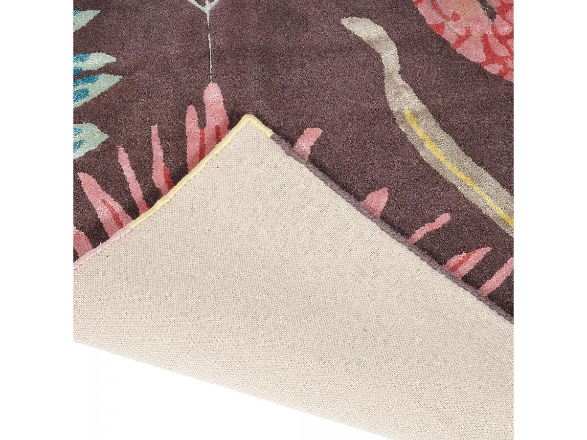 tapis entrée 140x200 fait à la main en laine marron et jaune motif floral