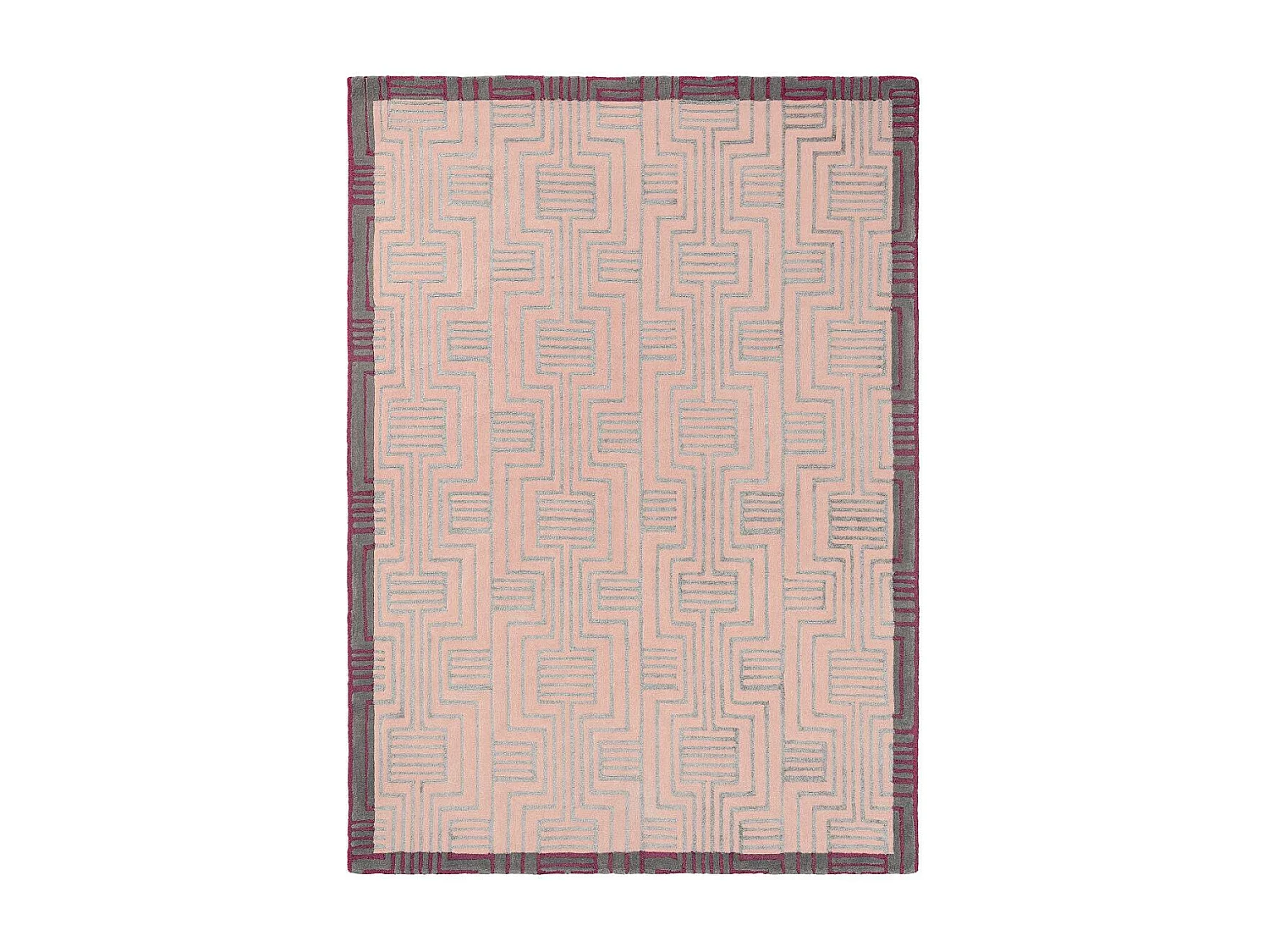 tapis salon 200x280 fait à la main en laine rose rectangle motif géométrique