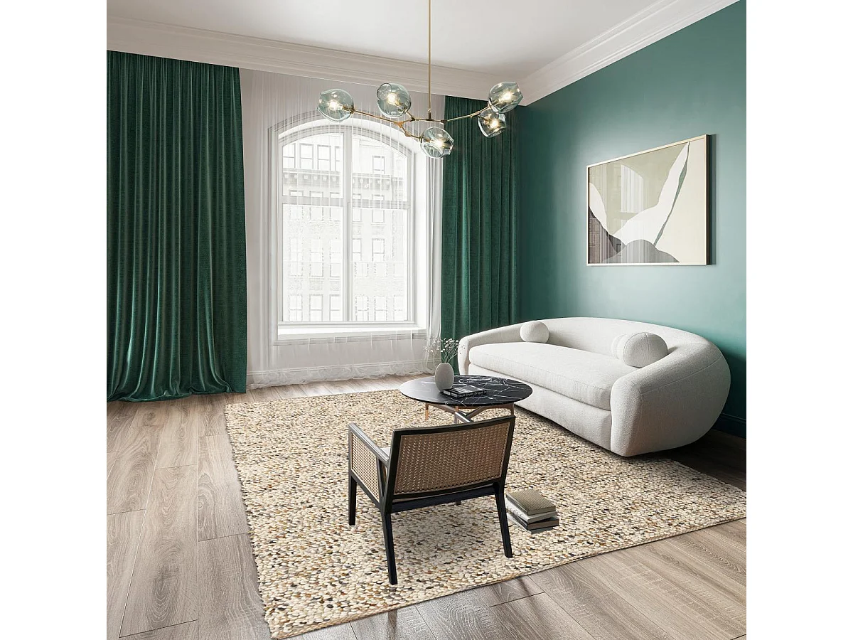 tapis grand salon 250x350 fait main en laine crème et gris motif simple