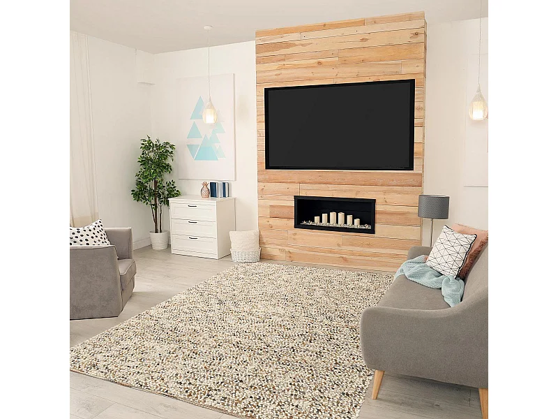 tapis grand salon 250x350 fait main en laine crème et gris motif simple