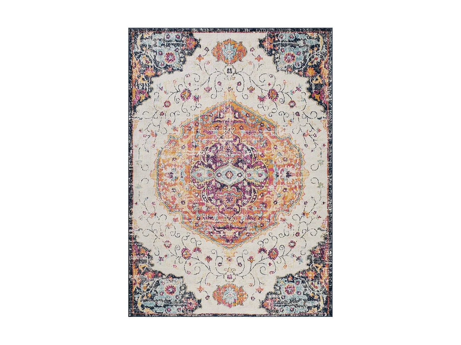 Tapis Vintage Oriental 200x280 cm - LYN3 MED - Couleur : multicolore rouge beige bleu