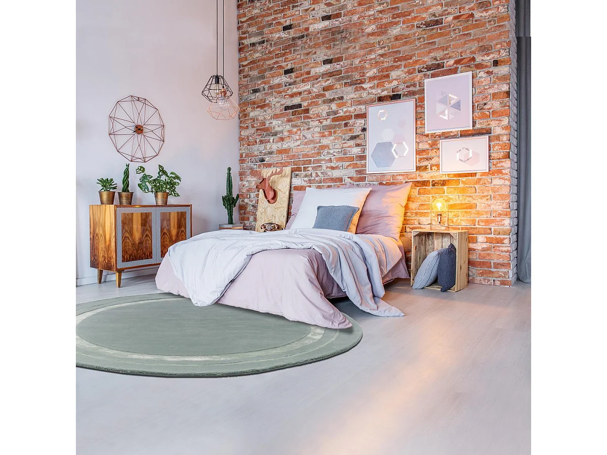 Tapis rond Ø200cm fait main en laine motif simple pour salon REDOOK