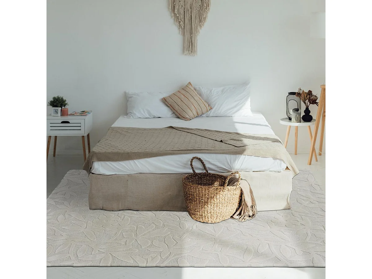 tappeto per camera da letto 140x200 realizzato a mano in lana grigia rettangolo motivo floreale CLEAVERS