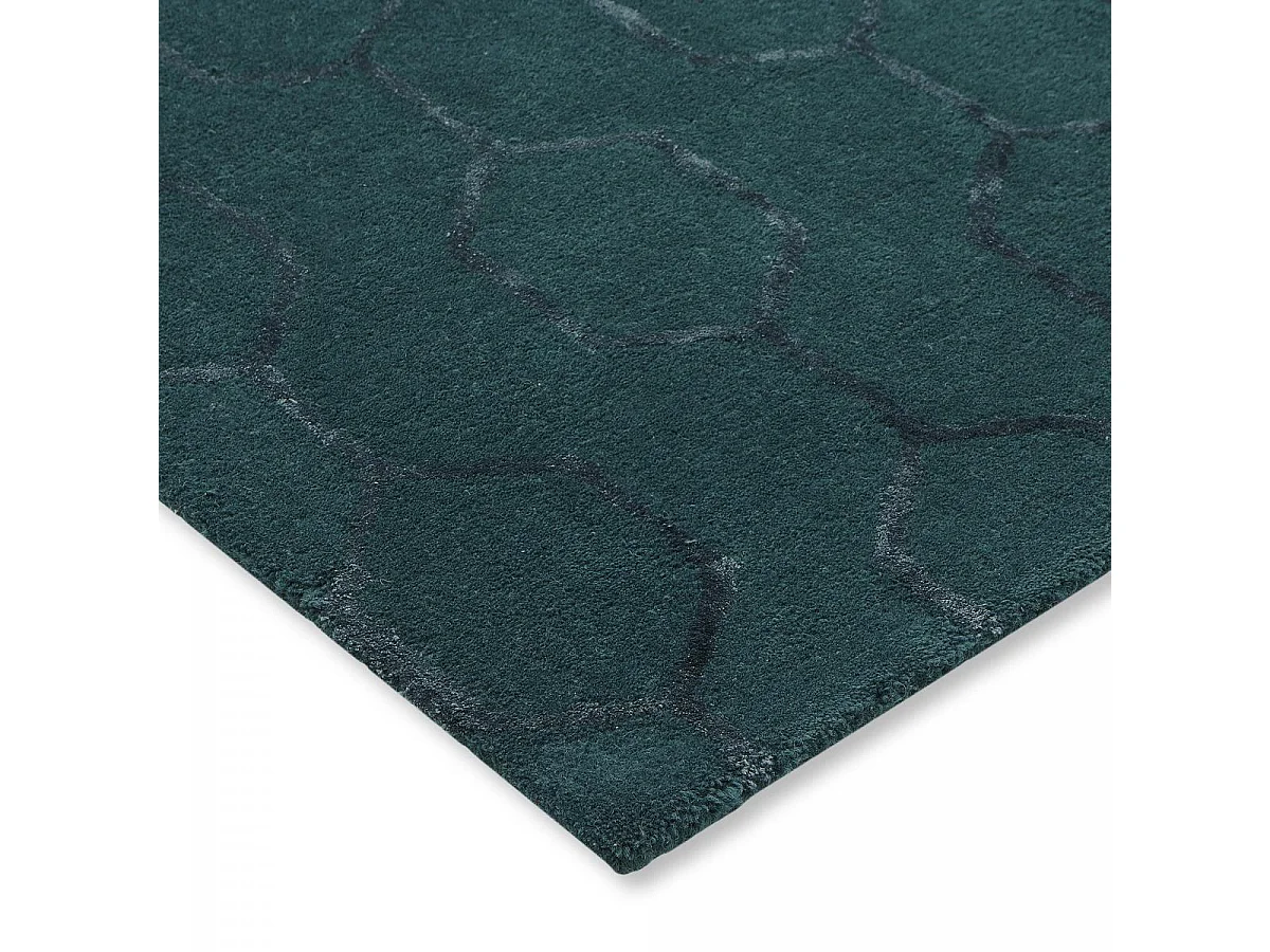 tapis salle à manger 250x350 fait à la main en laine bleu nuit motif faux uni