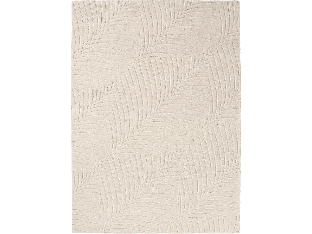 tapis bibliothèque 250x350 fait à la main en laine crème rectangle motif faux uni