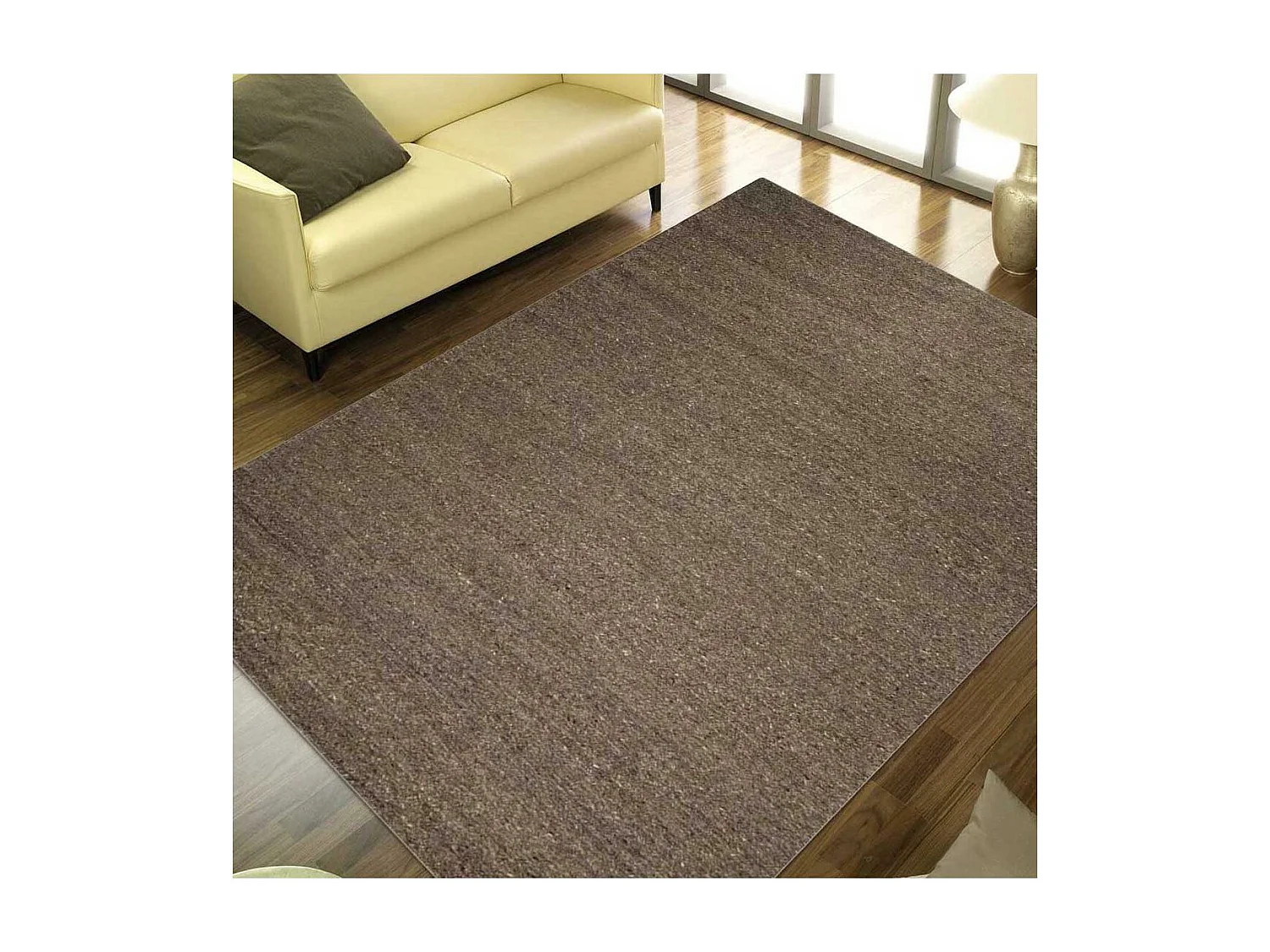 Tapis kilim 140x200 rectangle fait main en laine marron motif uni LOOK 406