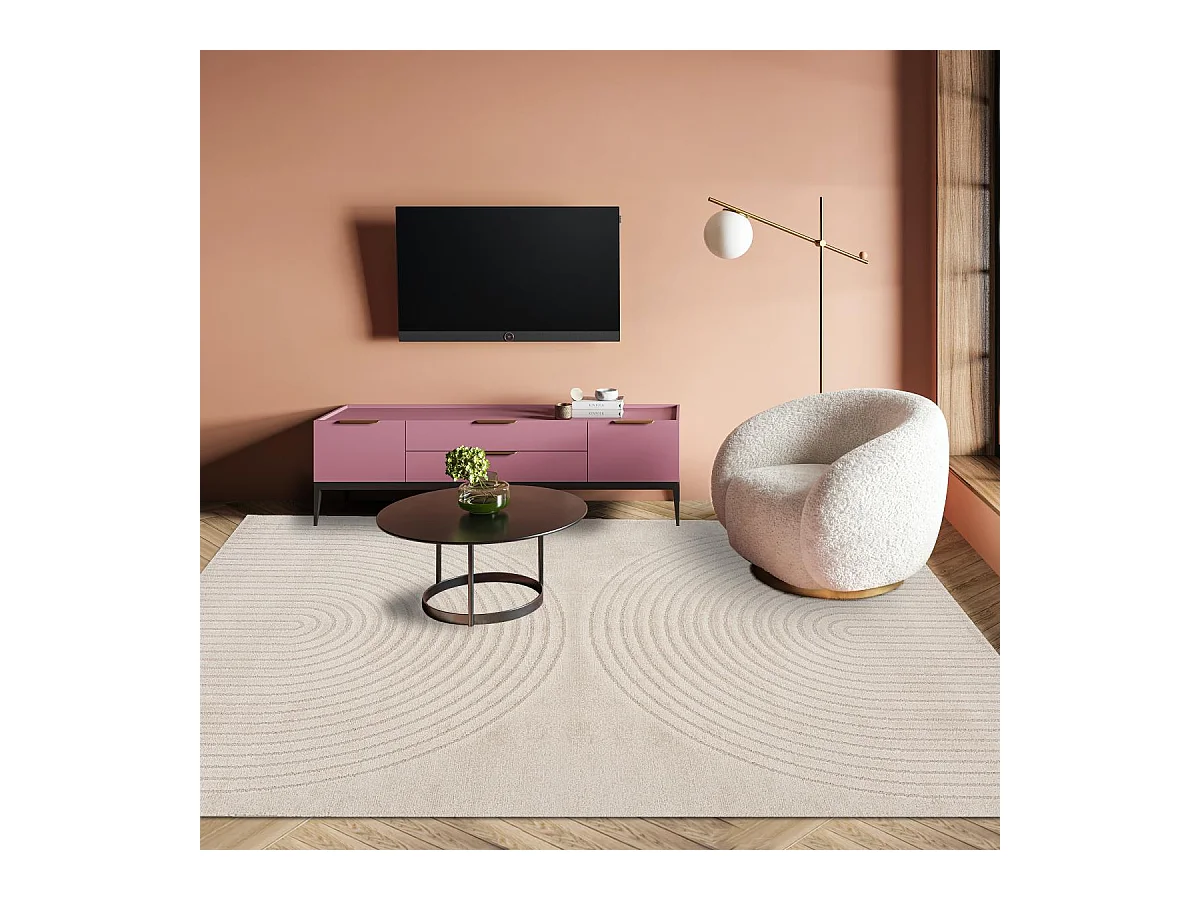 Tapis salon DEMILU 120x160 cm Beige - Tapis Chambre doux et soyeux