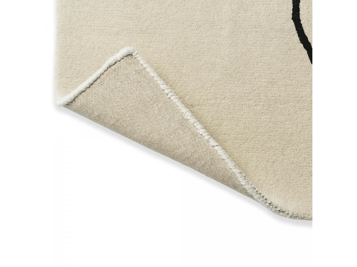 tapis grand salon 250x350 fait main en laine crème et noir motif géométrique