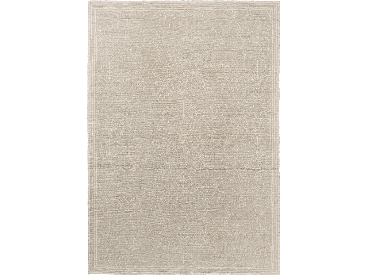 tapis chambre 140x200 fait main en coton beige rectangle motif floral SILEST