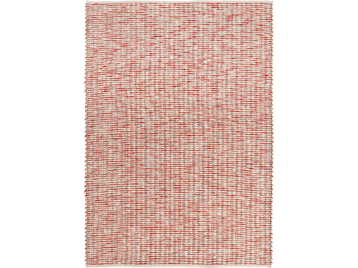 tapis chambre 140x200 fait main en laine crème et rouge rectangle motif faux uni