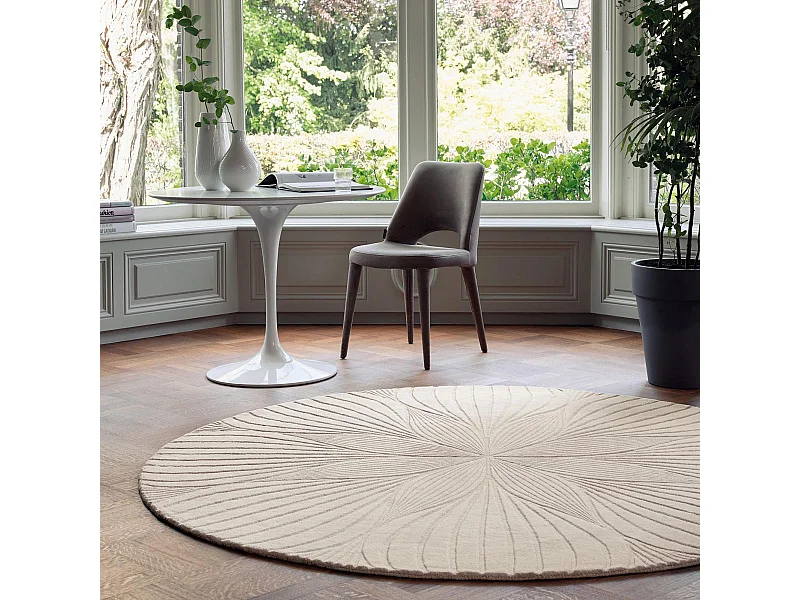 Tapis rond Ø150cm fait à la main en laine motif faux uni pour salon FOLIA
