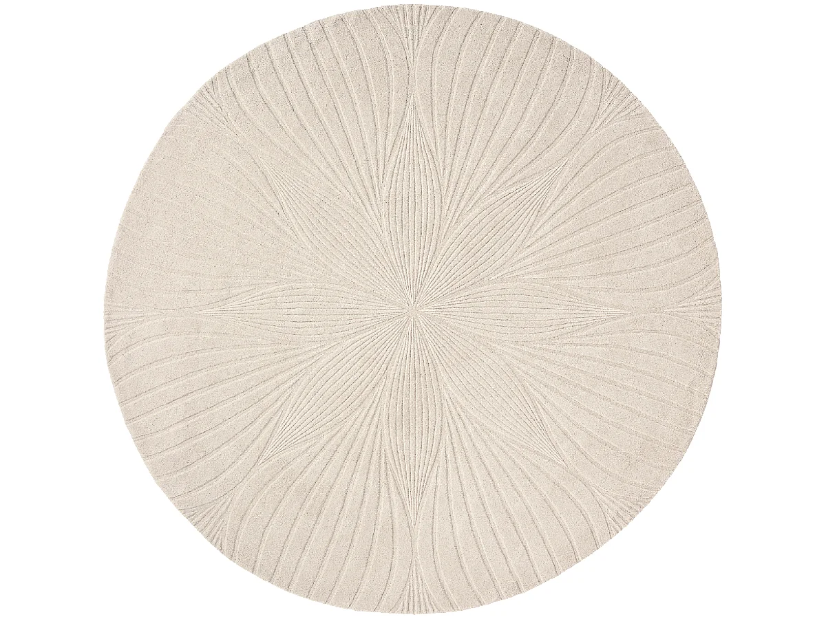 Tapis rond Ø150cm fait à la main en laine motif faux uni pour salon FOLIA