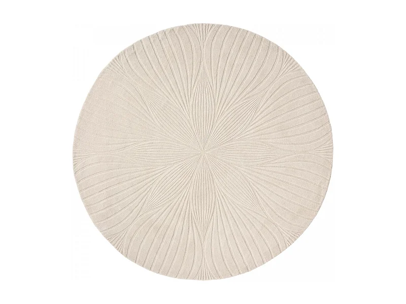 Tapis rond Ø150cm fait à la main en laine motif faux uni pour salon FOLIA