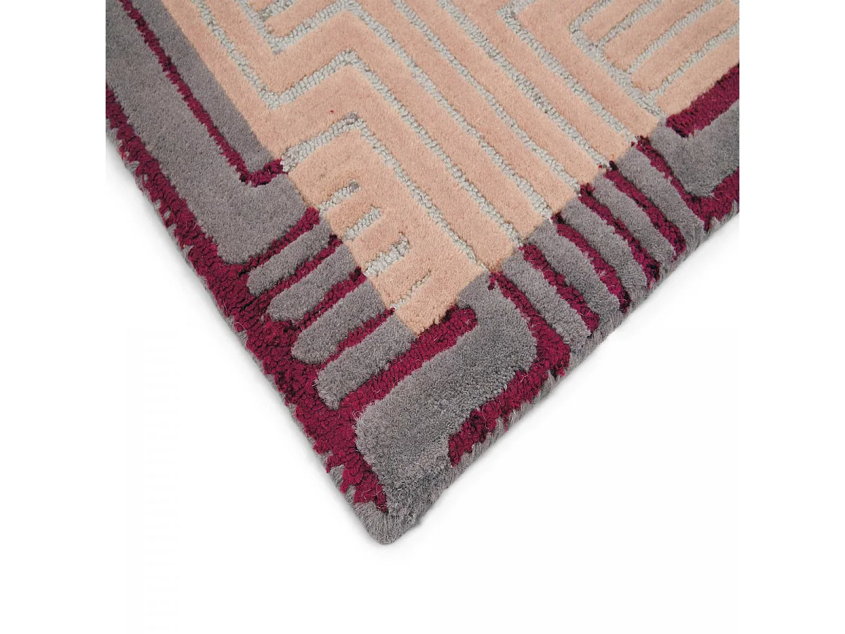 tapis chambre 170x240 fait à la main en laine rose rectangle motif géométrique