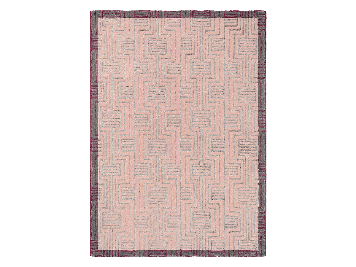 tapis chambre 170x240 fait à la main en laine rose rectangle motif géométrique