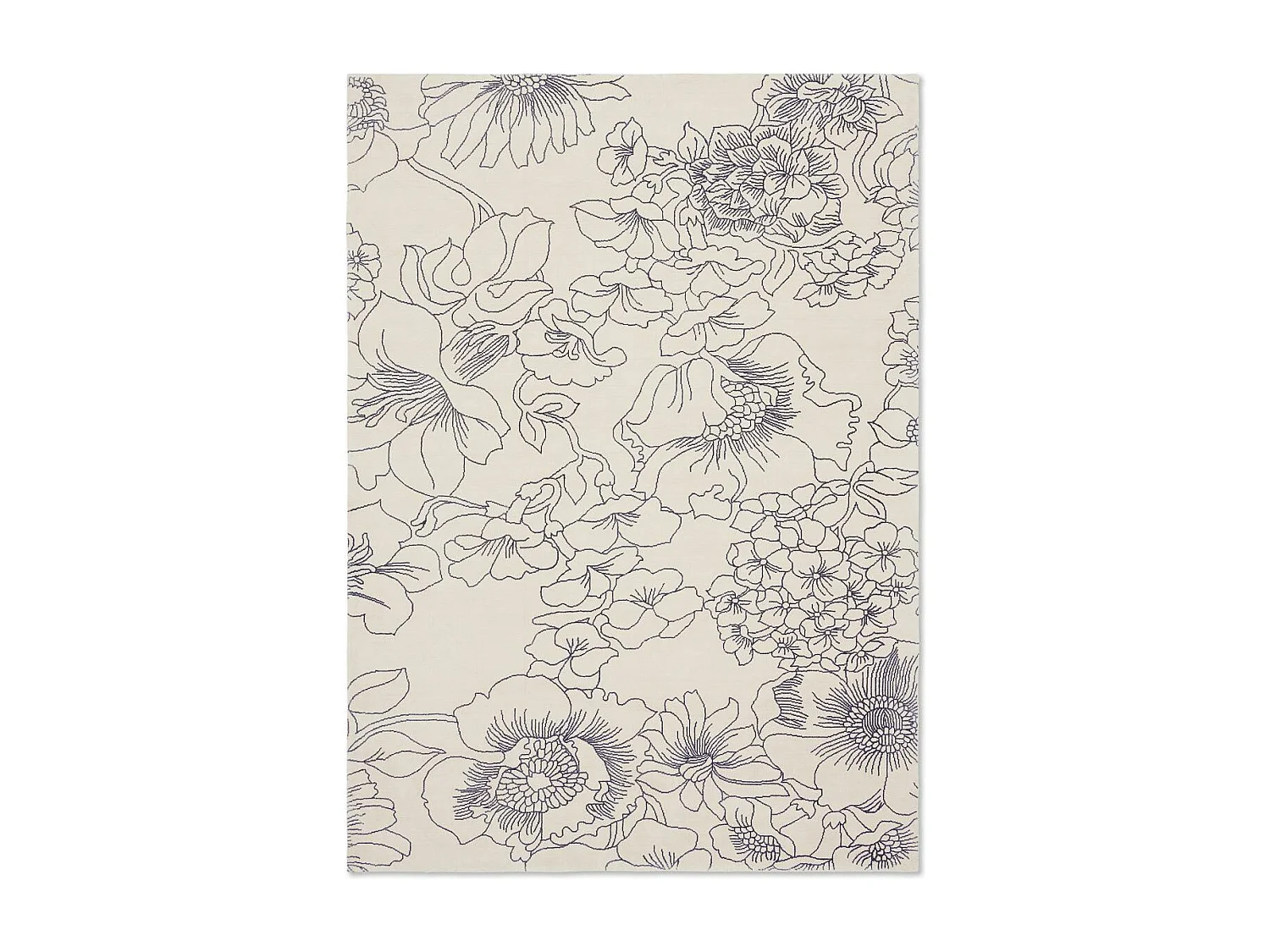 tapis chambre 200x280 fait à la main en coton crème rectangle motif floral LINEAR