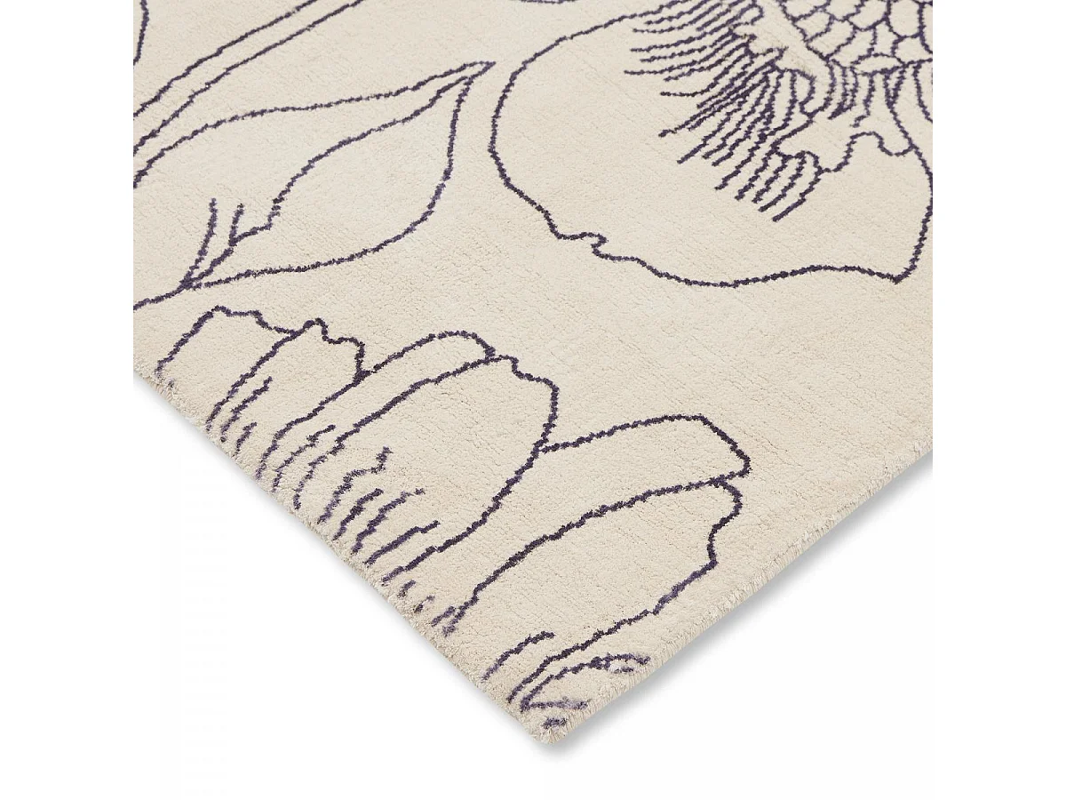 tapis chambre 200x280 fait à la main en coton crème rectangle motif floral LINEAR