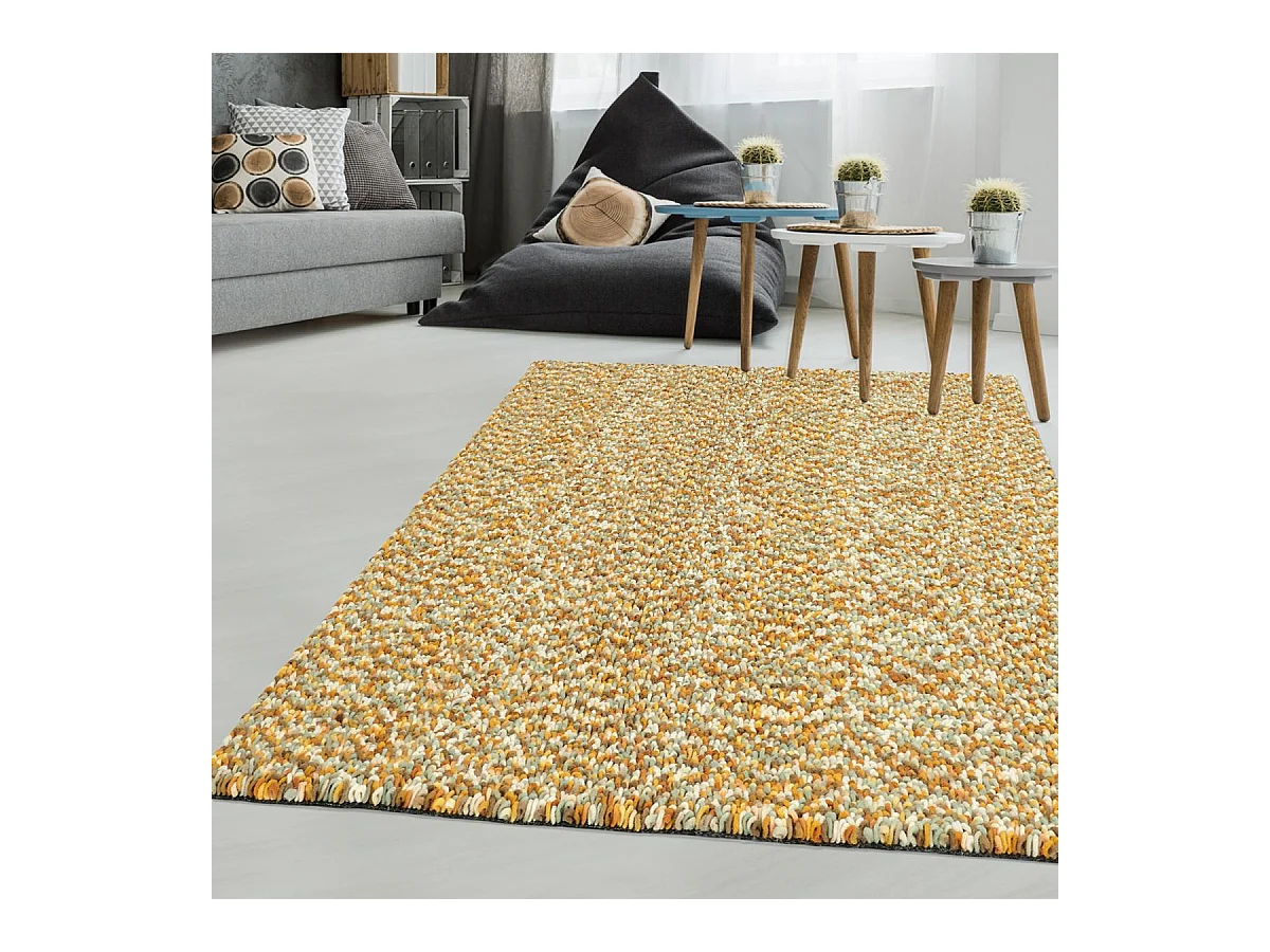 Tapis longs poils shaggy 200x300 rectangle tissé beige et gris en laine