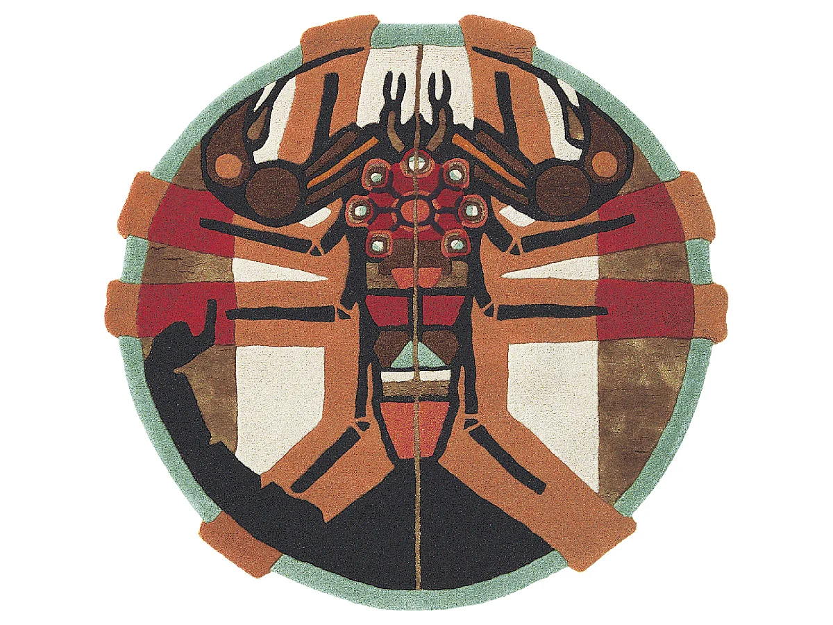 tapis open space 200x200 fait à la main en laine multicolore motif fresque