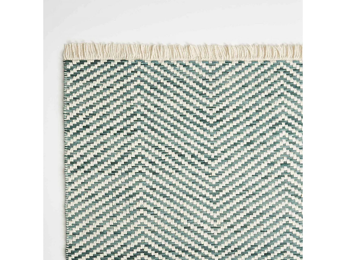 Tapis kilim 140x200 rectangle tissé en laine vert et beige motif simple TWILL