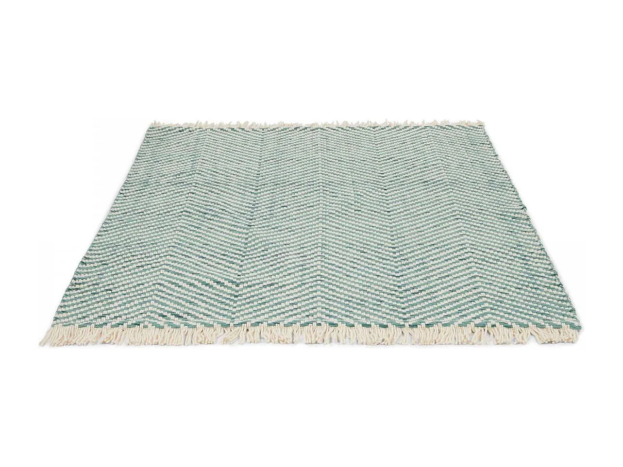 Tapis kilim 140x200 rectangle tissé en laine vert et beige motif simple TWILL
