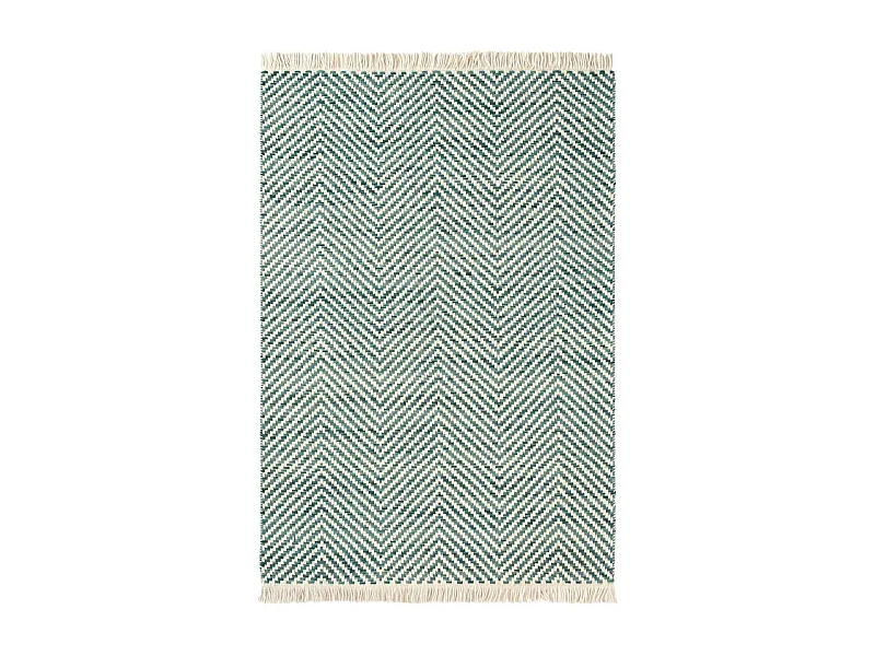 Tapis kilim 140x200 rectangle tissé en laine vert et beige motif simple TWILL