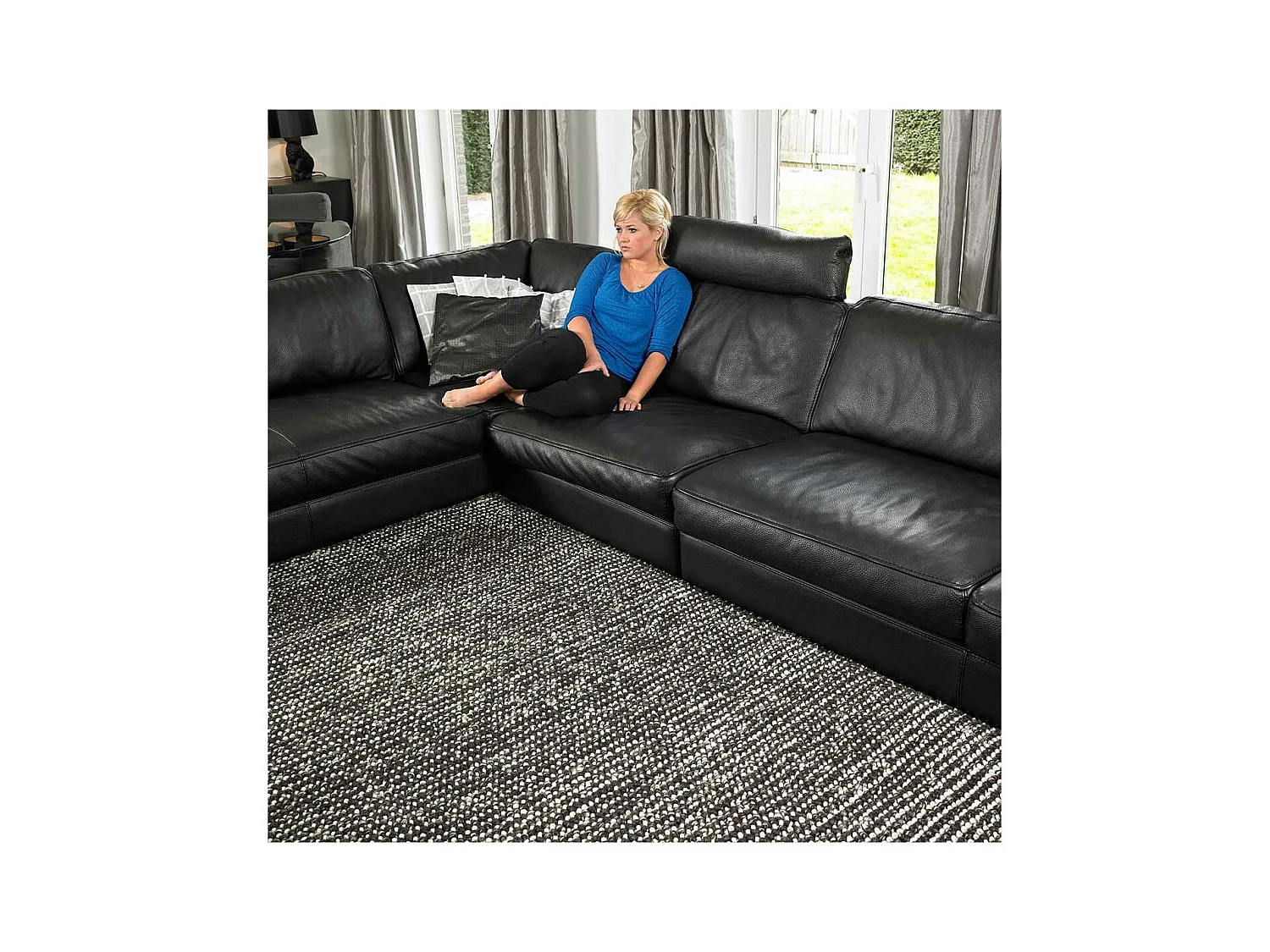 Tapis kilim 140x200 rectangle fait main en laine gris motif uni LOOK 603