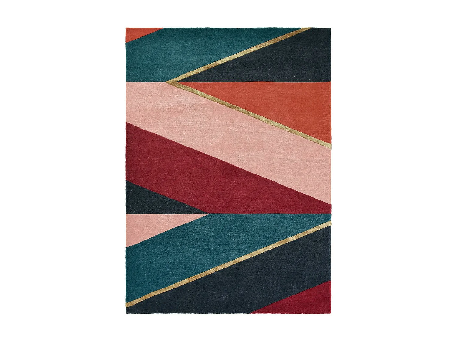 tapis salon 200x280 fait à la main en laine rose et rouge motif géométrique