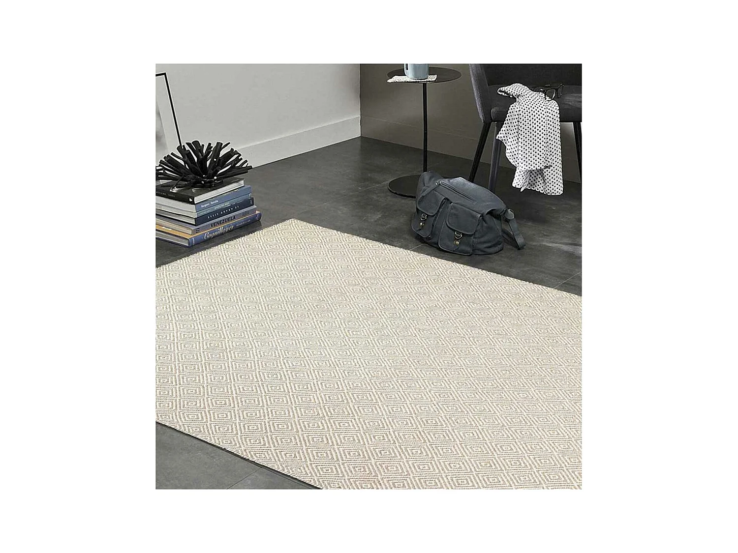 Tapis kilim 200x300 rectangle fait main en laine beige motif géométrique