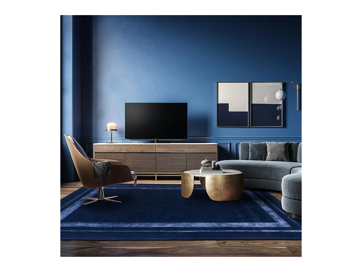 tapis chambre 140x200 fait main en laine bleu rectangle motif simple REDOOK