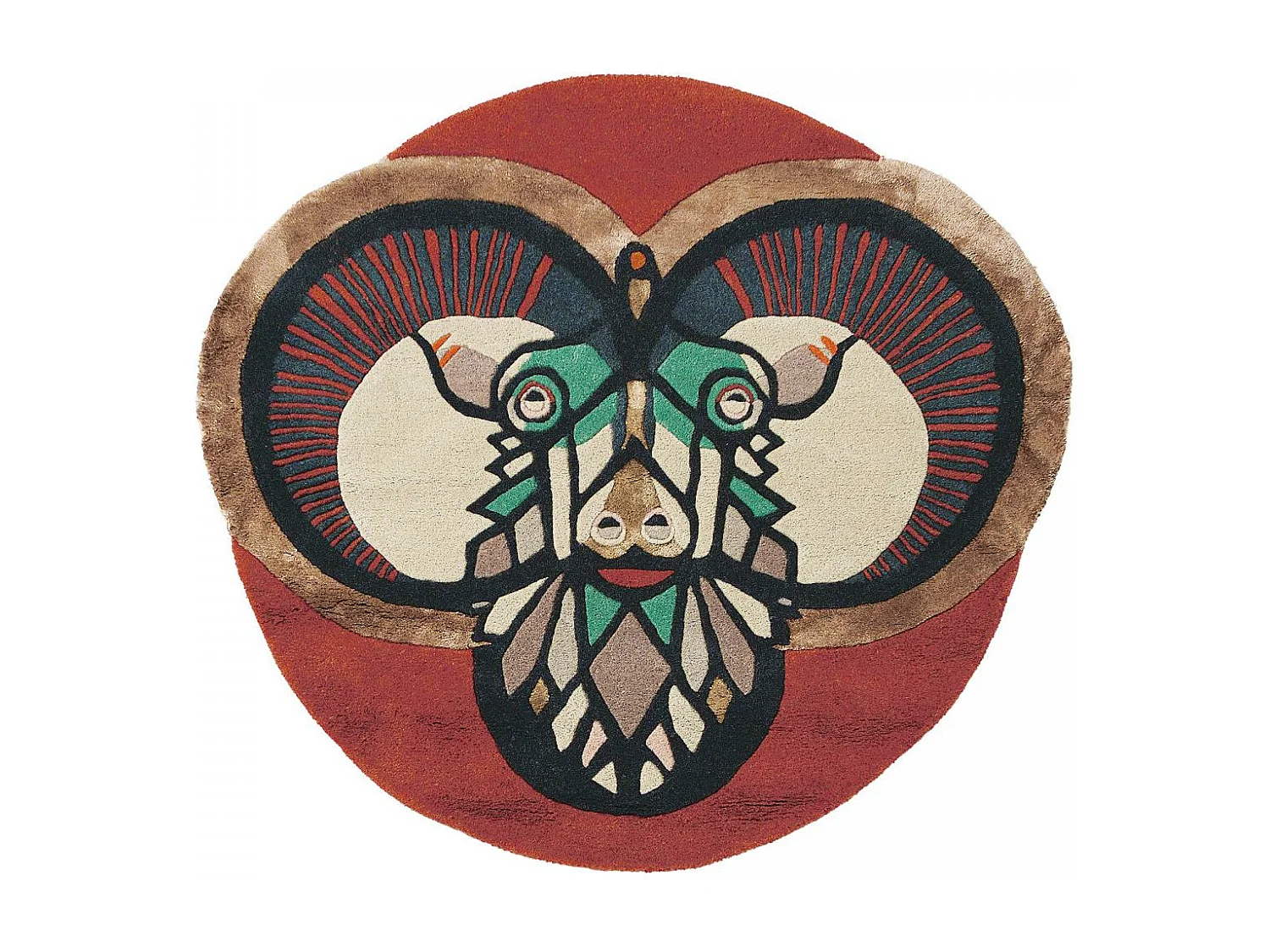 tapis entrée 100x100 fait à la main en laine multicolore motif fresque